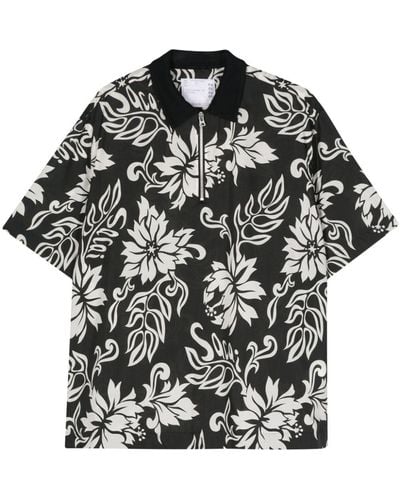 Sacai Floral-print Poplin Shirt - Black