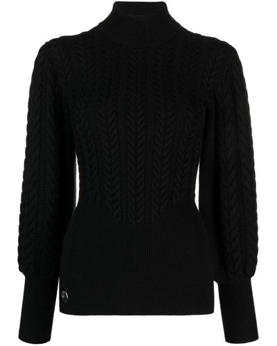 Philipp Plein Cable-knit High-neck Sweater - Black