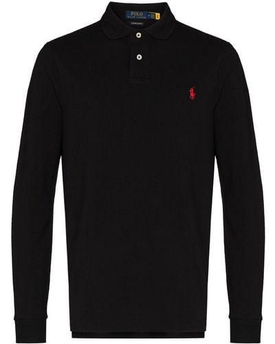 Polo Ralph Lauren Long-sleeved Logo-embroidered Custom Slim-fit Cotton-piqué Polo Shirt - Black