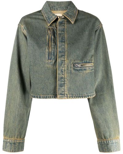 Izzue Cropped Denim Jacket - Green