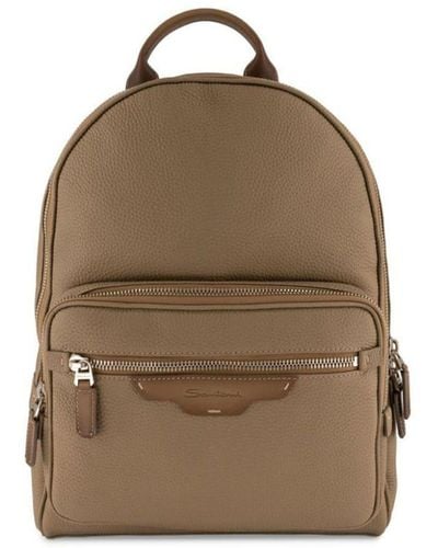 Santoni Grained-leather backpack - Braun