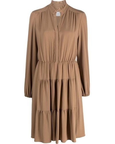 Eleventy Tiered Long-sleeved Dress - Brown