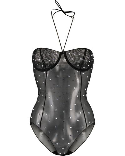 Oséree Halterneck Bodysuit Embellished With Crystals - Black