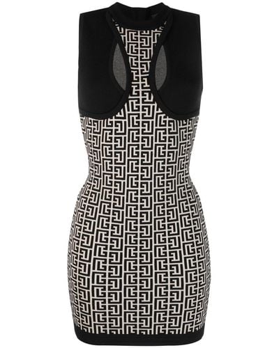 Balmain Black And Neutral 4g Monogram Jacquard Mini Dress - Women's - Viscose/wool/elastane/polyamide