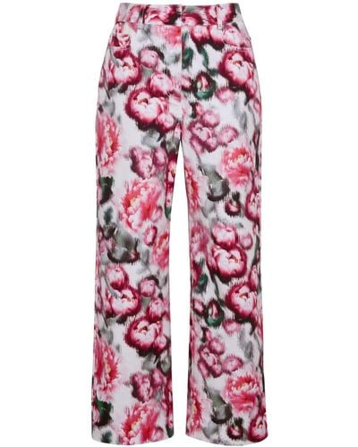 Adam Lippes Alessia Floral-print Cropped Trousers - Red