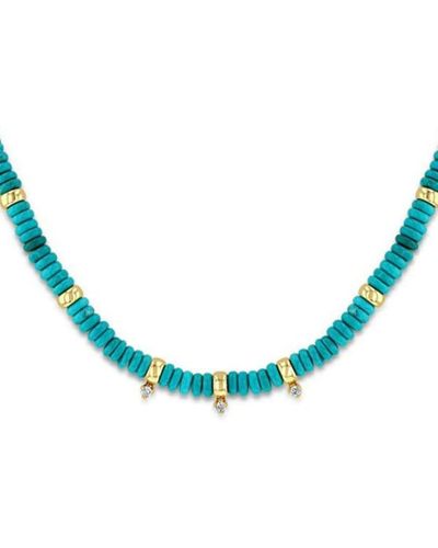 Zoe Chicco 14kt Yellow Gold Rondelle Bead Turquoise Necklace - Blue