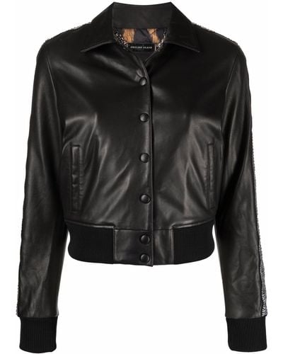 Philipp Plein Crystal-embellished Leather Jacket - Black