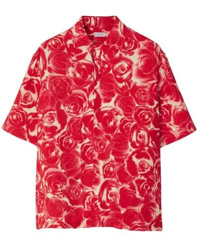 Burberry Overhemd Met Roosprint - Rood