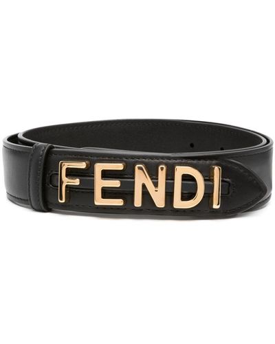 Fendi Logo-lettering Leather Belt - Black