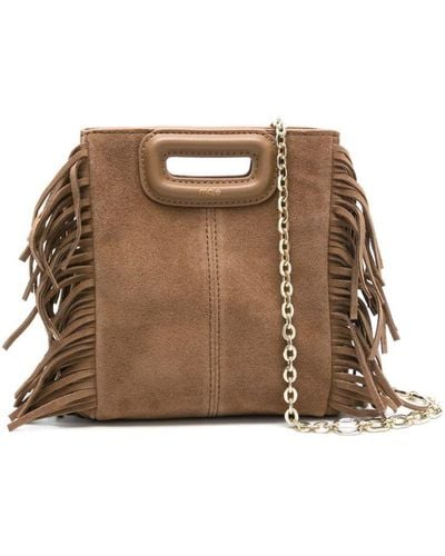 Maje Small M Fringed Suede Bag - Brown