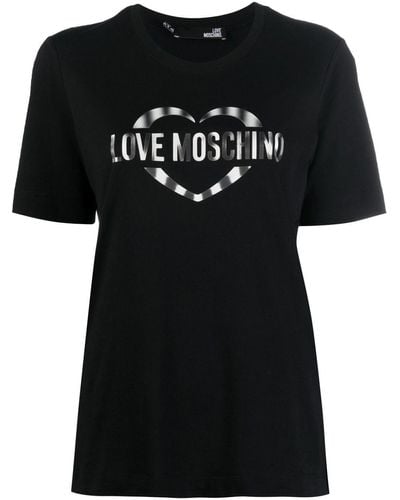 Love Moschino Camiseta con logo estampado - Negro
