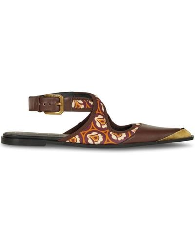 Etro Floral-print Buckled Ballerina Shoes - Brown