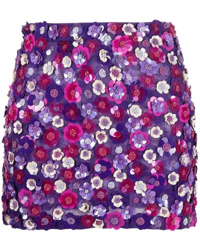 P.A.R.O.S.H. Floral Sequin-embellished Fitted Skirt - Purple