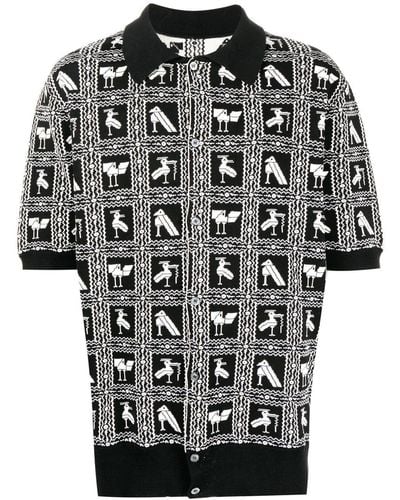 4SDESIGNS Pixelated-print Polo Shirt - Black