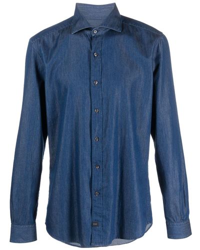 Fay Spread-collar Denim Shirt - Blue