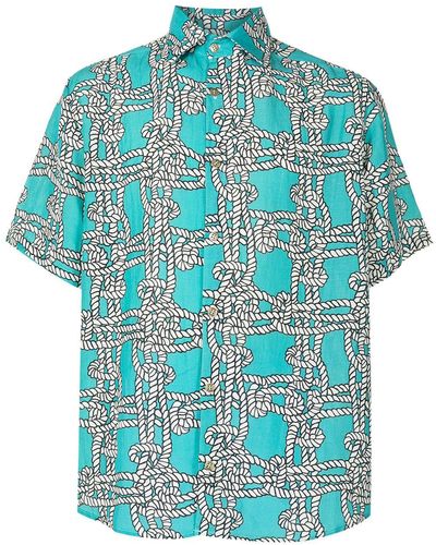 Amir Slama X Mahaslama Overhemd Van Linnenblend Met Print - Blauw