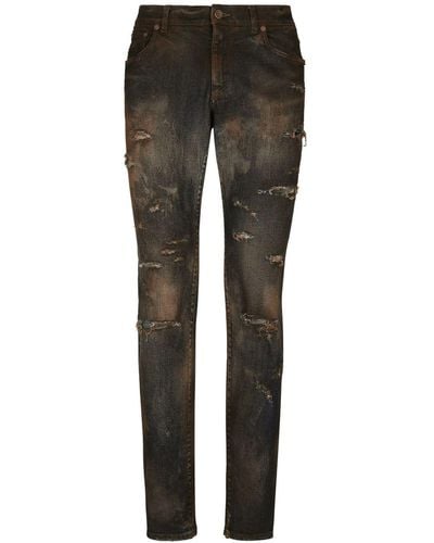 Dolce & Gabbana Bleached-effect Slim-fit Jeans - Gray