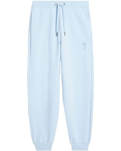 Ami Paris Pantalon de jogging en coton à logo brodé - Bleu