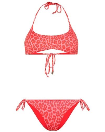 Fisico Leopard-print Halterneck Bikini - Red