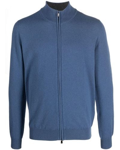 Corneliani Ribbed-knit Zip-up Sweater - Blue