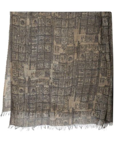 Uma Wang Printed cotton scarf - Gris