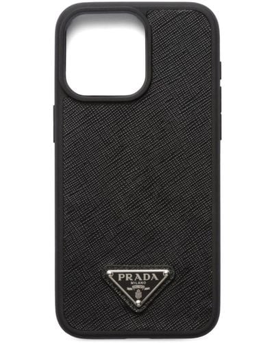Prada Coque d'iPhone 15 Pro Max en cuir saffiano - Noir