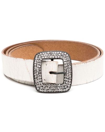 Madison Maison Crystal-embellished Leather Belt - White