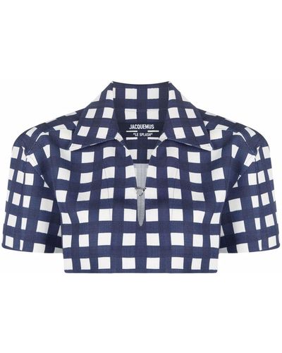 Jacquemus Chemise crop à carreaux - Bleu