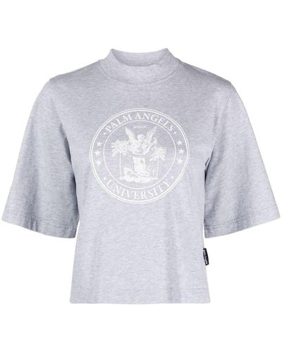 Palm Angels T-shirt en coton à logo imprimé - Gris