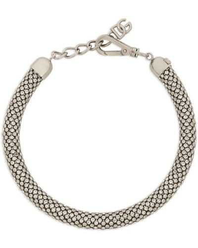 Dolce & Gabbana Crystal-embellished Logo-charm Necklace - Metallic