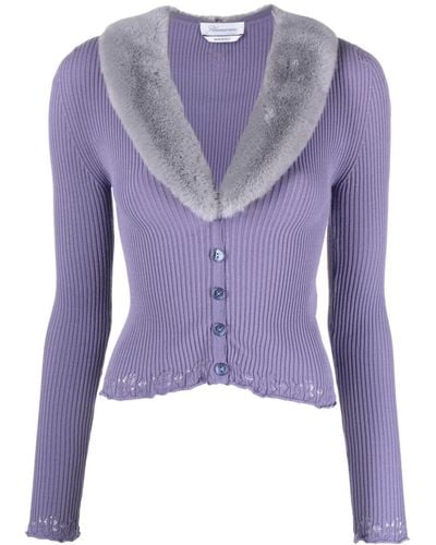 Blumarine Faux Fur-collar Cardigan - Purple