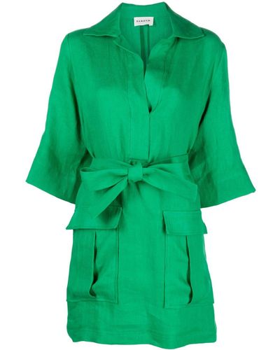 P.A.R.O.S.H. Spread-collar Linen Shirt Dress - Green
