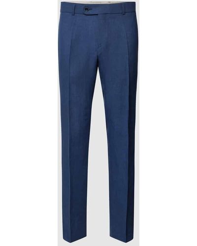 Carl Gross Slim Fit Anzughose aus Leinen mit Bügelfalten Modell 'Tomte' - Blau