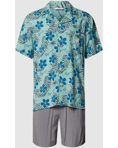 Guess Pyjama mit Logo-Patch Modell 'SHORT PJ SET' - Blau
