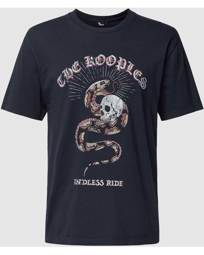 The Kooples T-shirt Met Label- En Motiefprint - Blauw