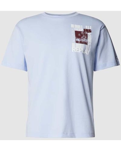 Replay T-Shirt mit Motiv-Print und Rundhalsausschnitt - Blau