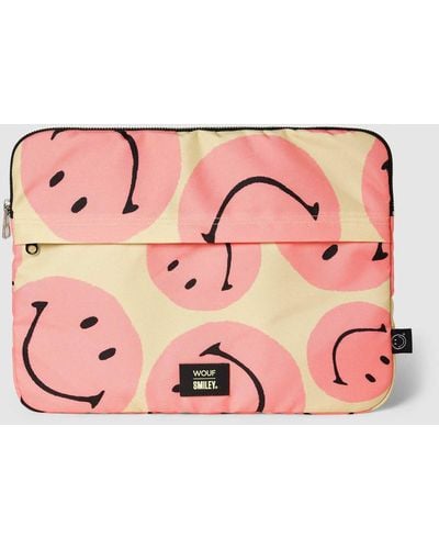 Wouf Laptoptasche im Allover-Look Modell 'Smiley' - Pink