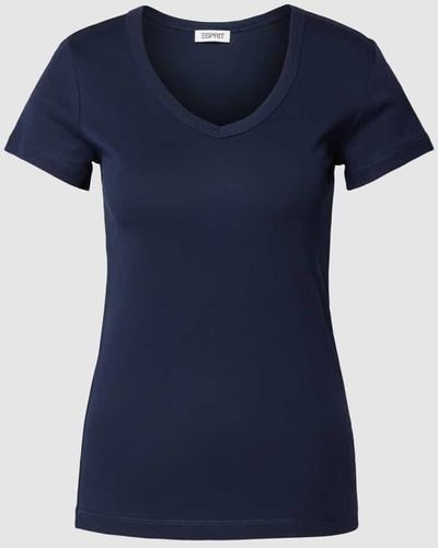 Esprit T-Shirt mit abgerundetem V-Ausschnitt - Blau