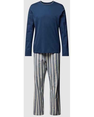 Schiesser Pyjama mit Streifenmuster Modell 'SELECTED PREMIUM' - Blau