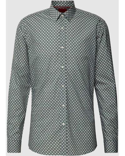 HUGO Slim Fit Zakelijk Overhemd Met All-over Motief - Grijs