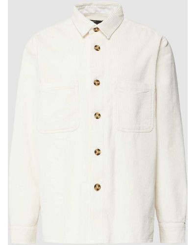 Fynch-Hatton Overshirt aus Cord mit Umlegekragen - Weiß
