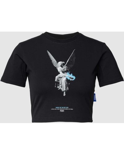 Pequs Cropped T-Shirt mit Rundhalsausschnitt Modell 'Fallen Angel' - Blau