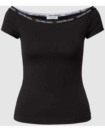 Calvin Klein T-Shirt mit elastischem U-Boot-Ausschnitt - Schwarz