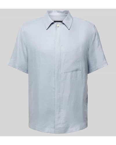 DRYKORN Regular Fit Leinenhemd mit verdeckter Knopfleiste Modell 'TEED' - Blau