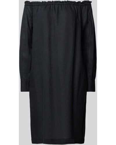 0039 Italy Knielange Linnen Off Shoulder-jurk Met Manchetten - Zwart