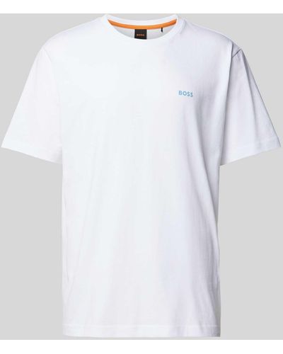 BOSS T-Shirt mit Label-Print Modell 'Coral' - Weiß