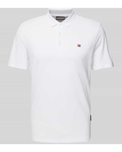 Napapijri Slim Fit Poloshirt mit Logo-Stitching Modell 'EALIS' - Weiß