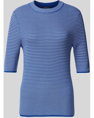Comma, Gebreid Shirt Met Streepmotief - Blauw