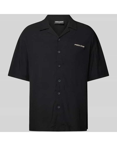 PEGADOR Regular Fit Freizeithemd mit Label-Stitching - Schwarz