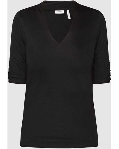 S.oliver T-shirt Van Viscose Met V-hals - Zwart